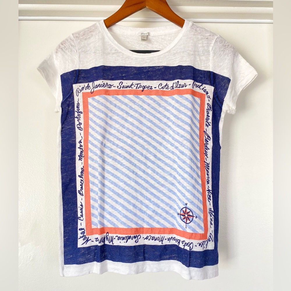 J. Crew LIKE NEW✈️🛳️🏝️Linen Destination “Scarf Tee” SZ S